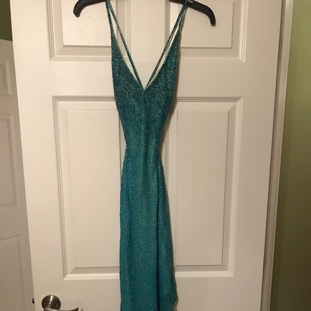 XS aqua fully beaded prom/ homecoming dress